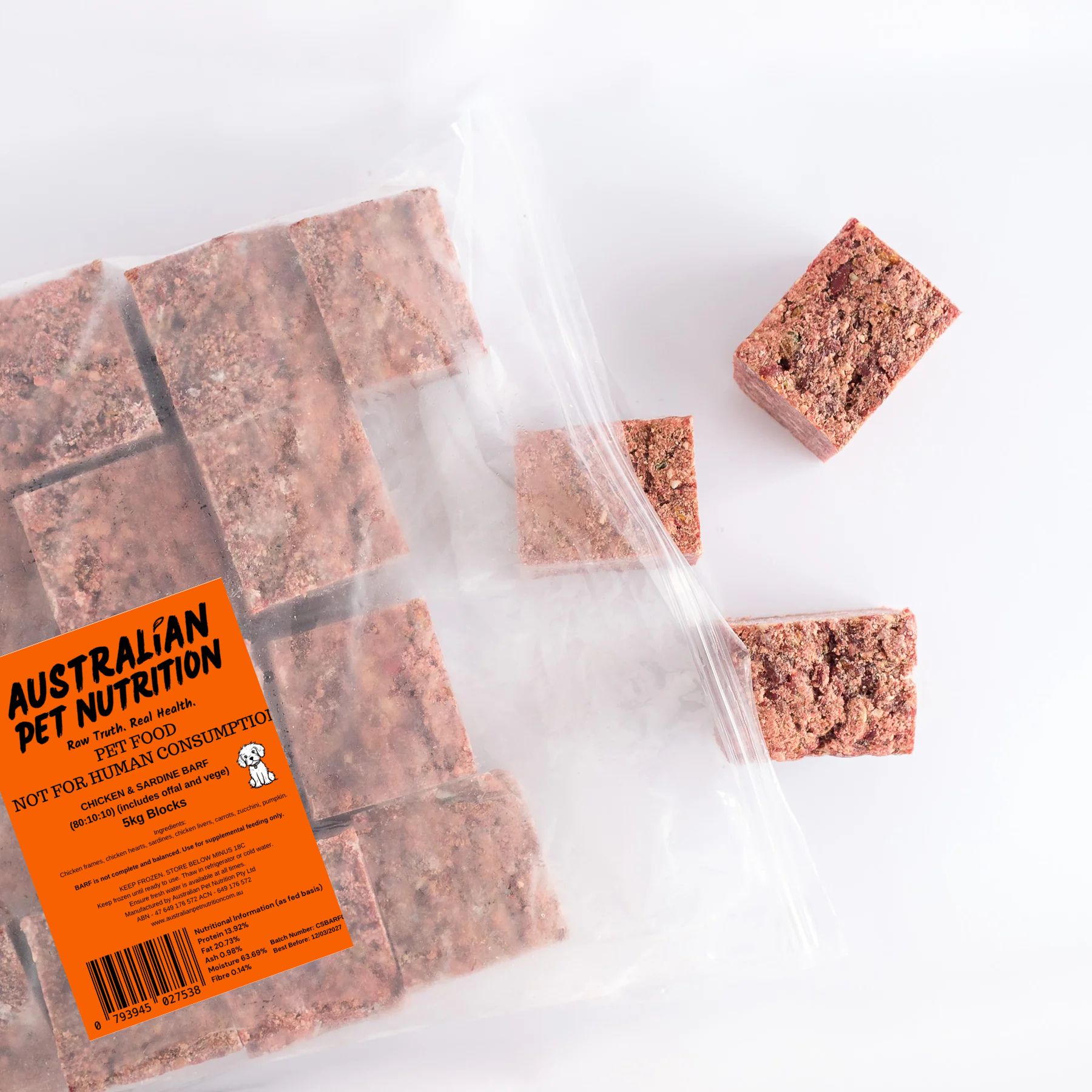 Chicken & Sardine 80:10:10 BARF Blocks 5kg