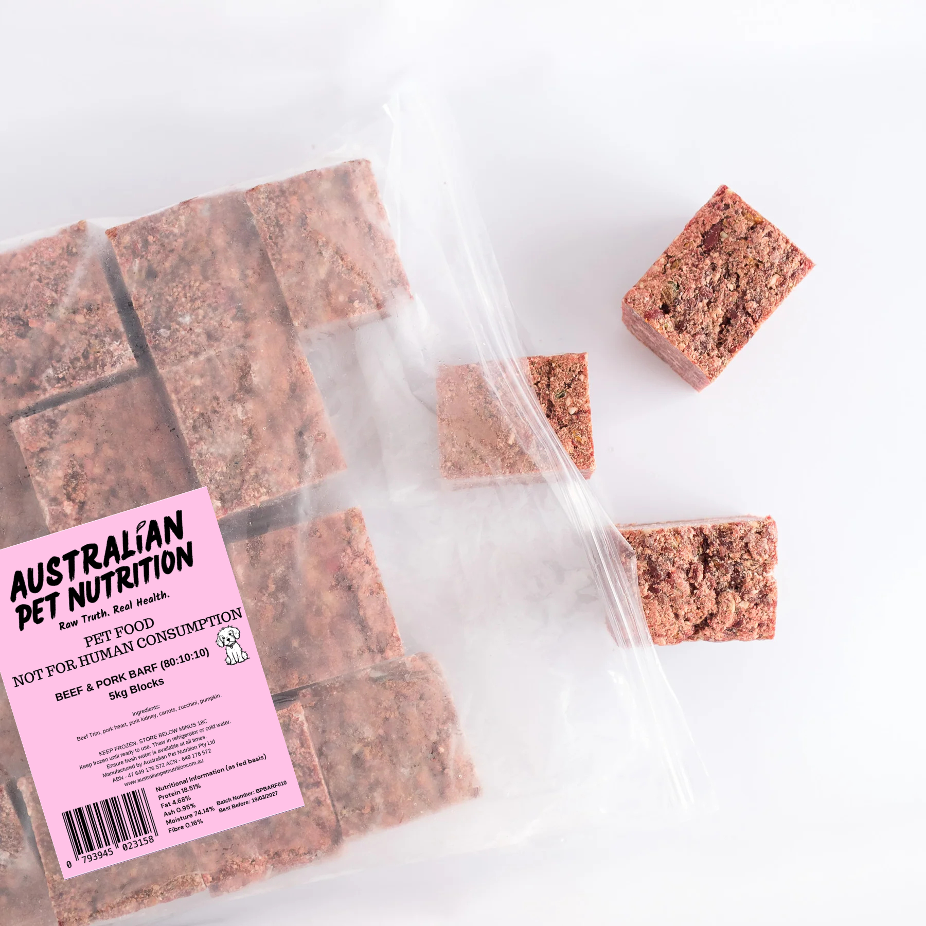 Beef & Pork 80:10:10 BARF Blocks 5kg